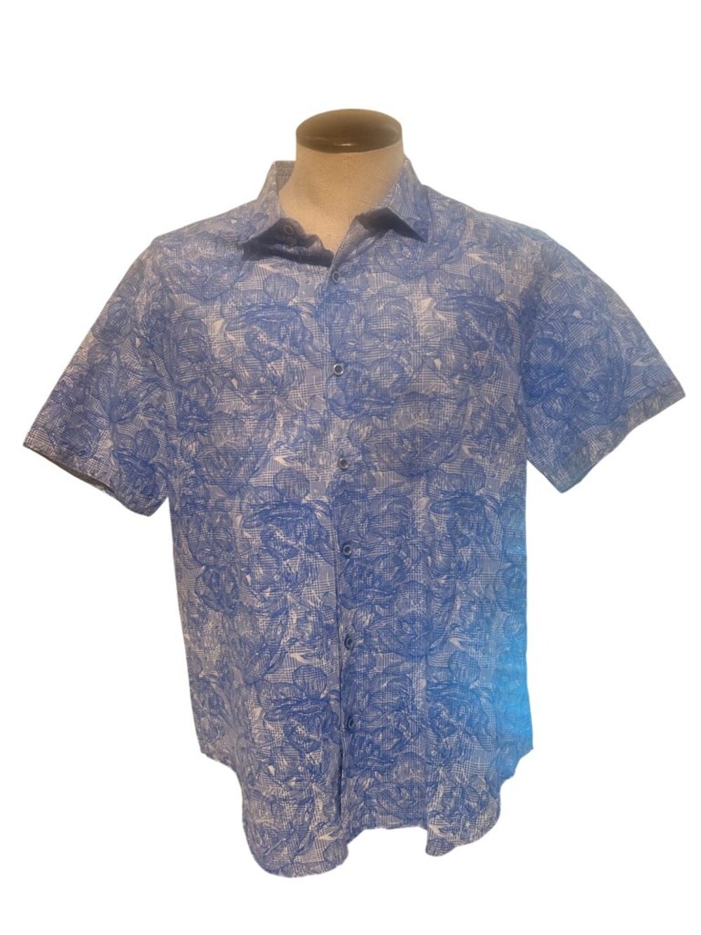 Robert Graham Mens Kepler Blue Floral Short Sleeve Button-Down Shirt Large